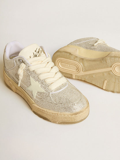 Golden Goose Womens Forty2 In White Leather And Swarovski Crystals With White Star Womens