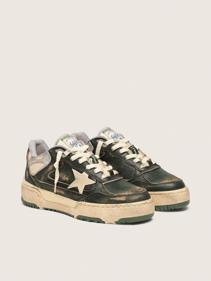 Golden Goose Womens Forty2 In Green Leather And Cream Nylon With Tpu Star And Silver Leather Heel Tab Womens