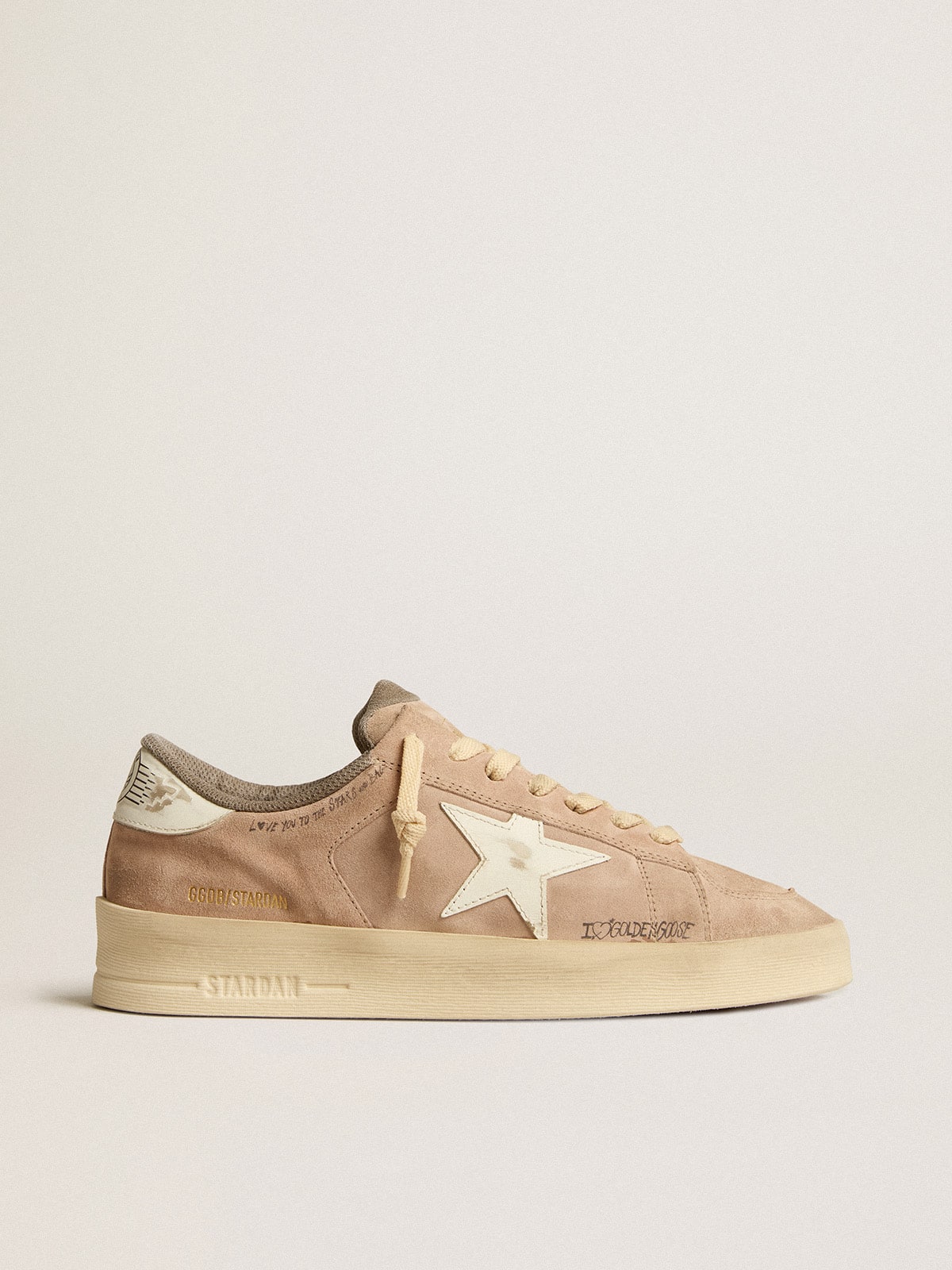 Golden Goose Womens Stardan In Old Rose Suede With White Leather Star And Heel Tab Womens