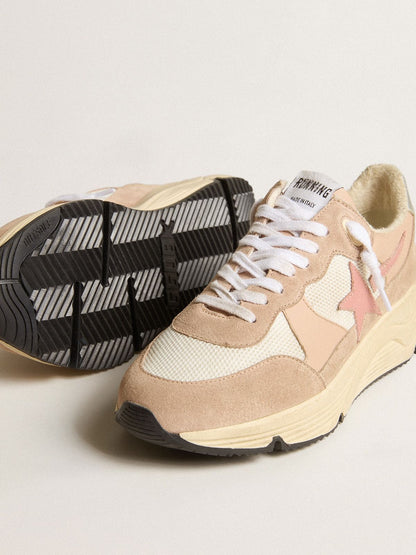 Golden Goose Womens Running Sole In Mesh And Suede With Pink Star And Silver Heel Tab Womens