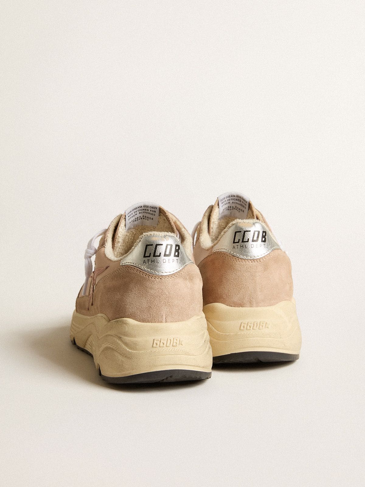 Golden Goose Womens Running Sole In Mesh And Suede With Pink Star And Silver Heel Tab Womens