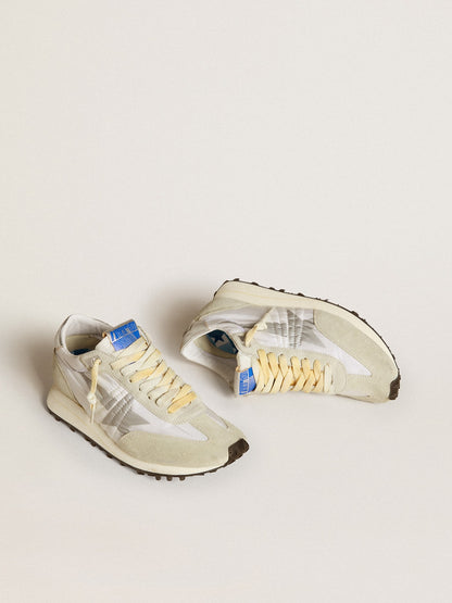 Golden Goose Womens Marathon With White Nylon Upper And Silver Star Womens