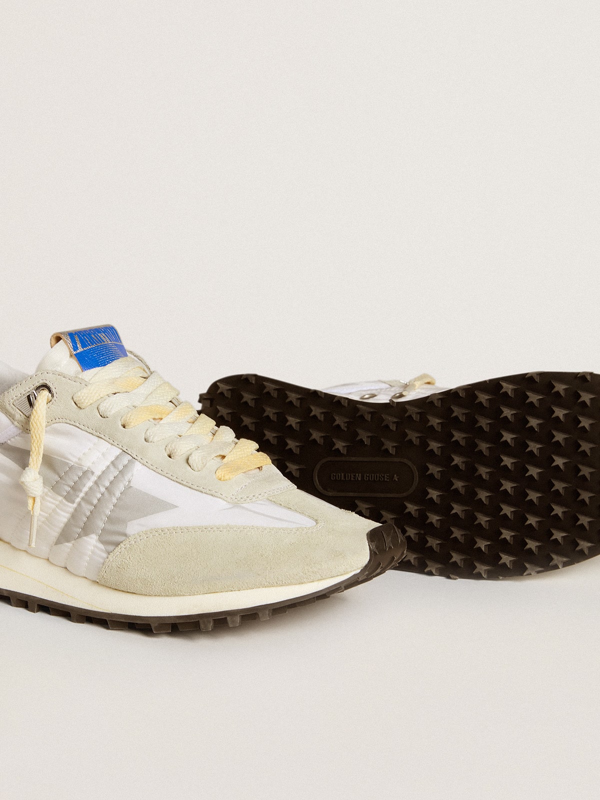 Golden Goose Womens Marathon With White Nylon Upper And Silver Star Womens