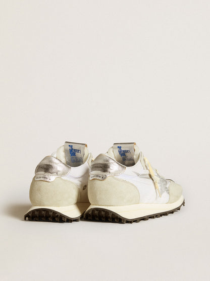 Golden Goose Womens Marathon With White Nylon Upper And Silver Star Womens