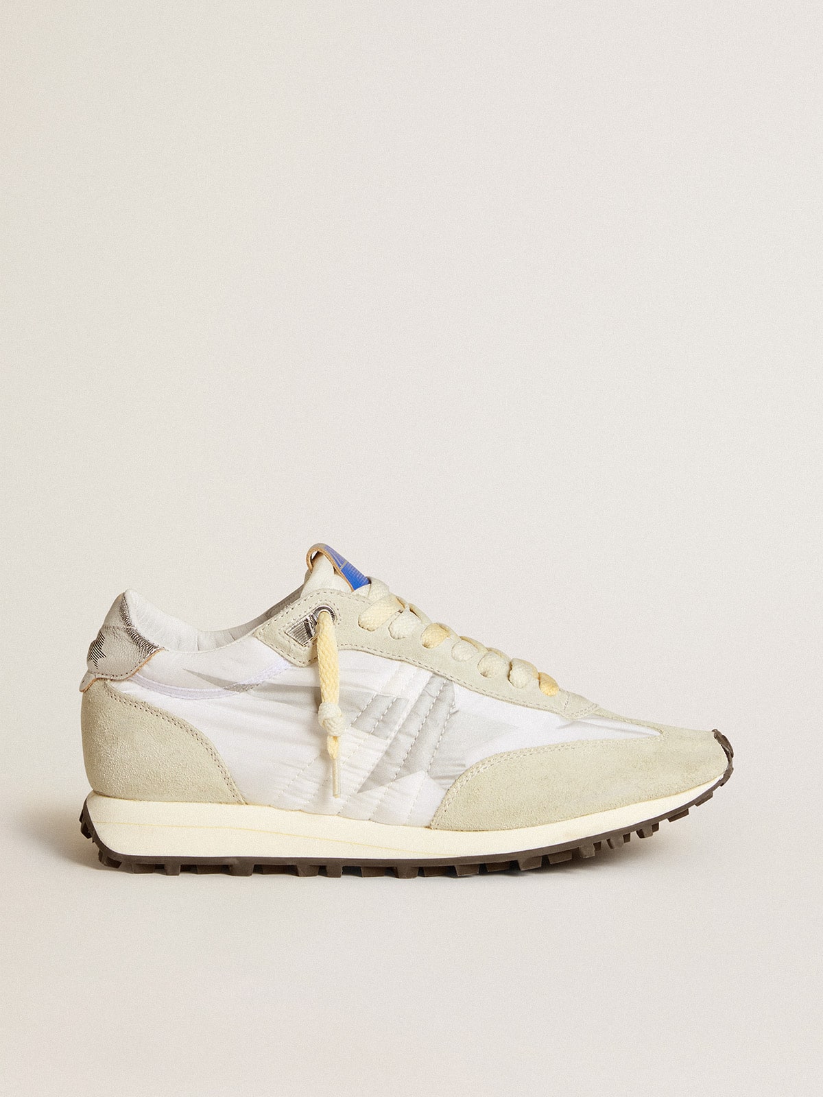 Golden Goose Womens Marathon With White Nylon Upper And Silver Star Womens