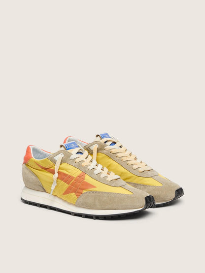 Golden Goose Womens Marathon With Yellow Nylon Upper And Orange Star Womens