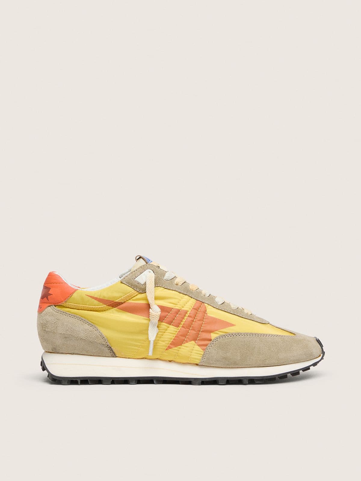 Golden Goose Womens Marathon With Yellow Nylon Upper And Orange Star Womens