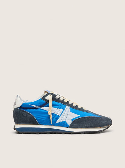 Golden Goose Womens Marathon With Blue Nylon Upper And White Star Womens