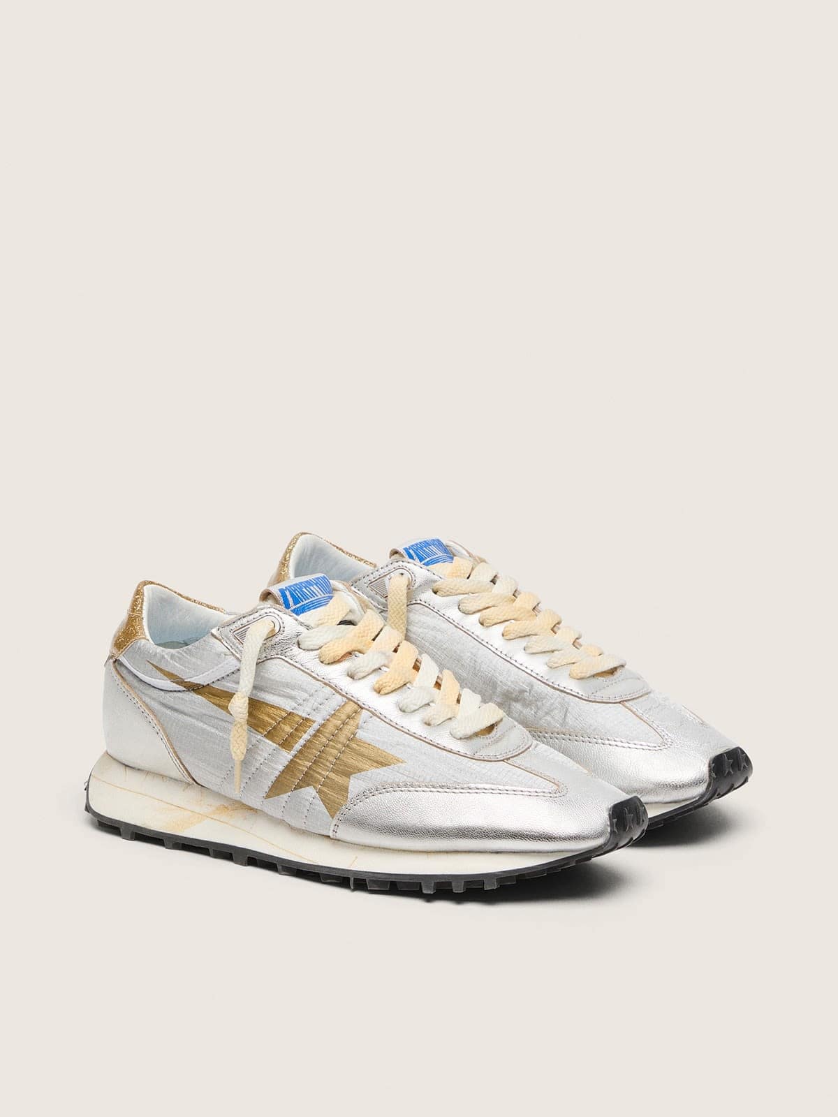 Golden Goose Womens Marathon With Silver Ripstop Nylon Upper And Gold Star Womens