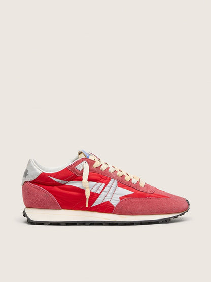 Golden Goose Womens Marathon With Red Nylon Upper And Silver Star Womens