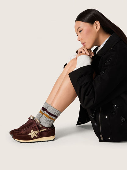 Golden Goose Womens Marathon With Brown Satin Upper And Platinum Leather Star Womens