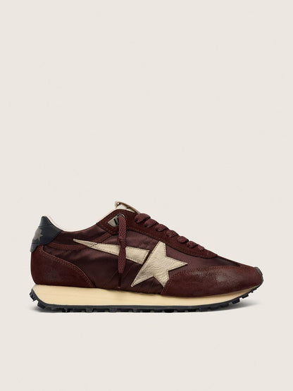 Golden Goose Womens Marathon With Brown Satin Upper And Platinum Leather Star Womens