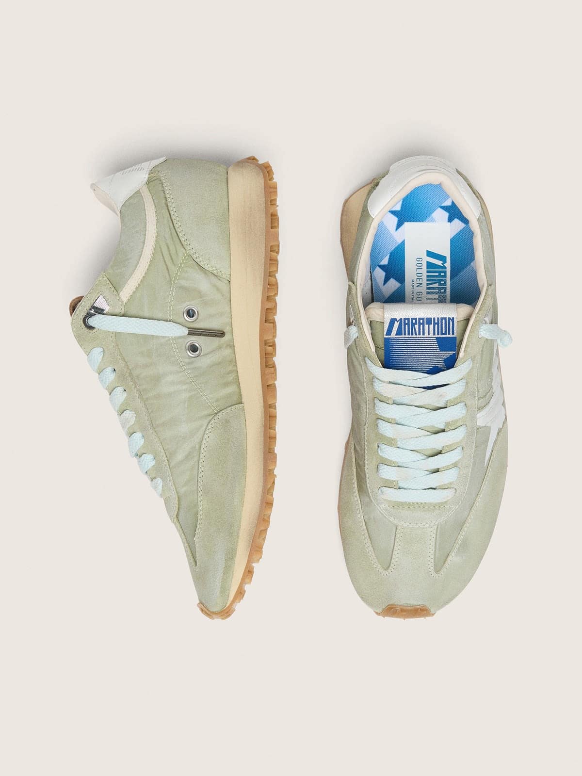 Golden Goose Womens Marathon In Sage-Green Nylon With White Star Womens
