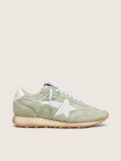 Golden Goose Womens Marathon In Sage-Green Nylon With White Star Womens