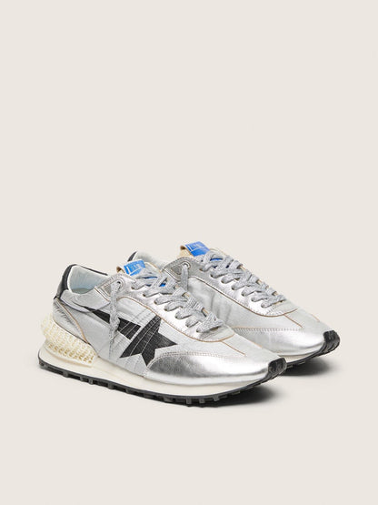 Golden Goose Womens Marathon With Silver Ripstop Nylon Upper And Black Star Womens