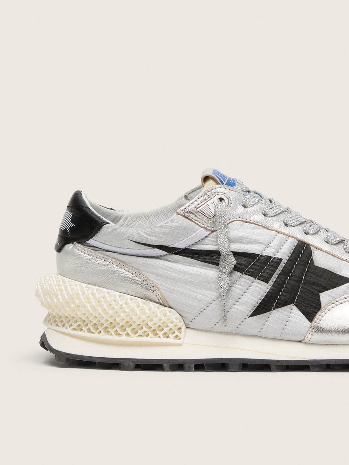 Golden Goose Womens Marathon With Silver Ripstop Nylon Upper And Black Star Womens
