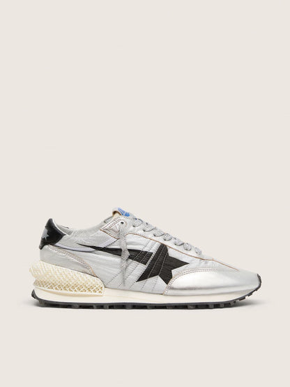 Golden Goose Womens Marathon With Silver Ripstop Nylon Upper And Black Star Womens