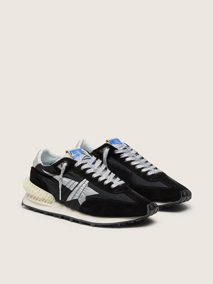 Golden Goose Womens Marathon With Black Ripstop Nylon Upper And Silver Star Womens