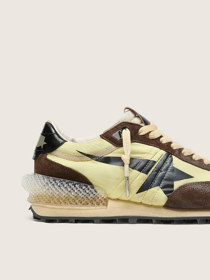 Golden Goose Womens Marathon In Lime-Green Nylon With Black Star And Brown Suede Inserts Womens