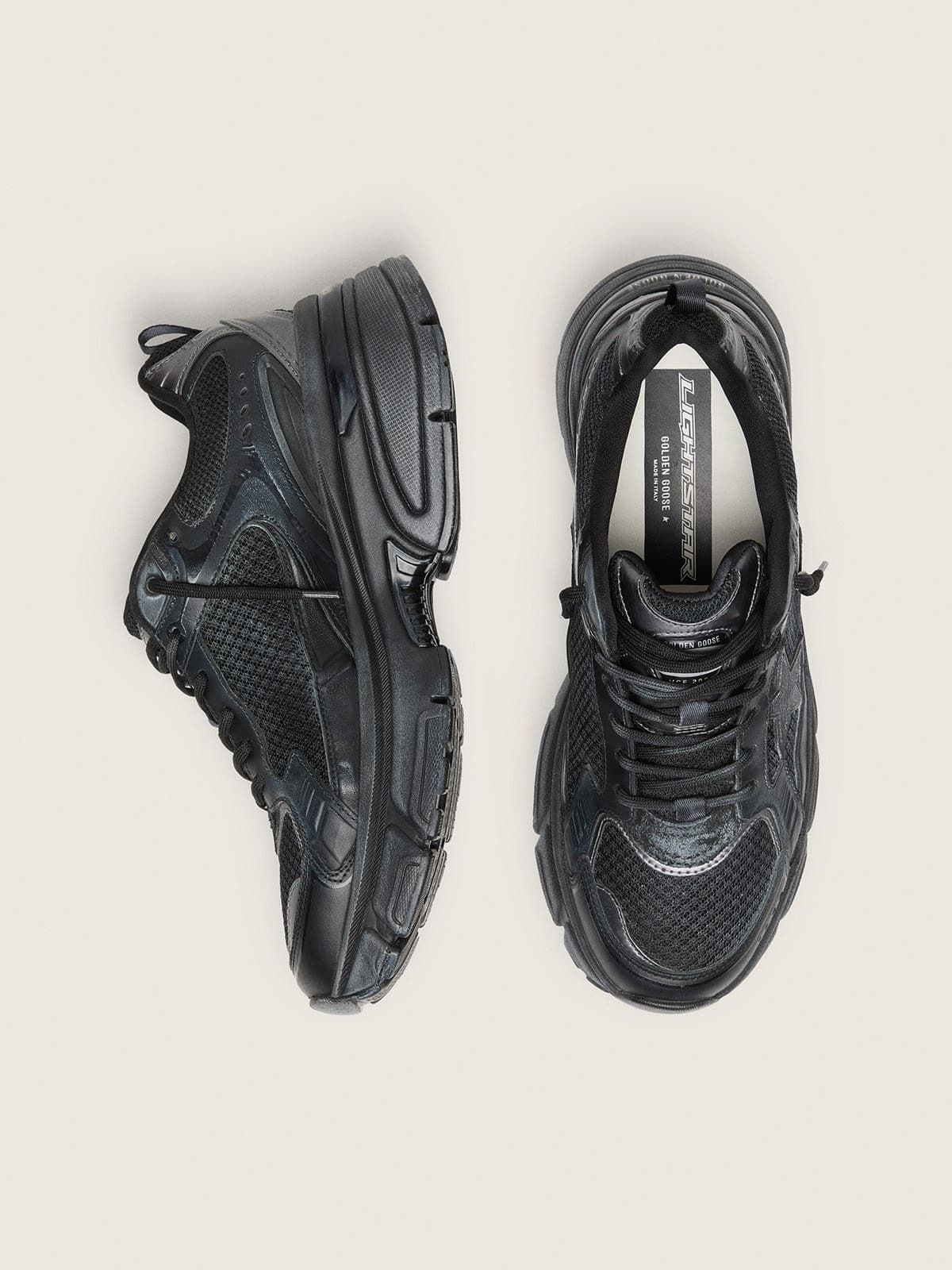 Golden Goose Womens Lightstar With Black Leather And Mesh Upper And Black Star Womens
