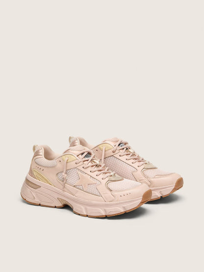 Golden Goose Womens Lightstar With Pink Leather And Mesh Upper And Pink Star Womens