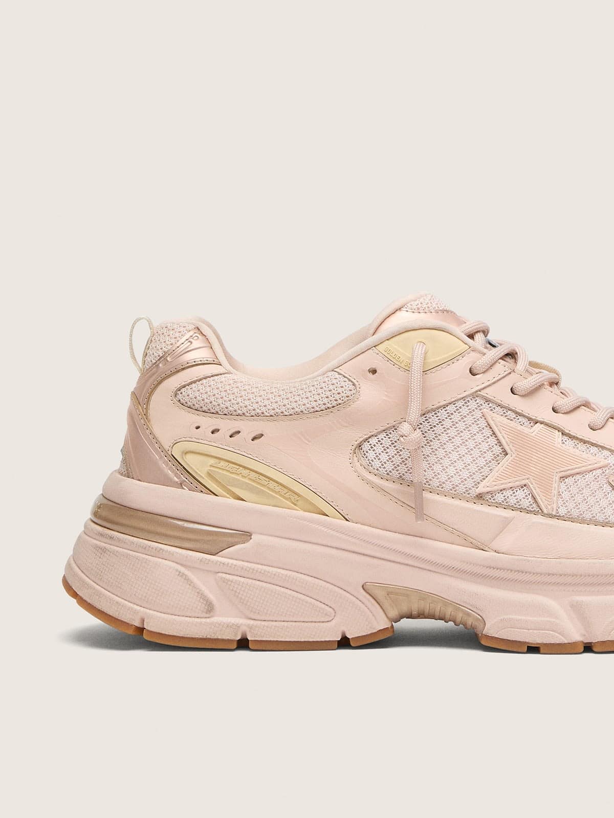 Golden Goose Womens Lightstar With Pink Leather And Mesh Upper And Pink Star Womens