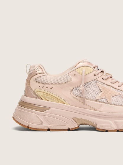 Golden Goose Womens Lightstar With Pink Leather And Mesh Upper And Pink Star Womens