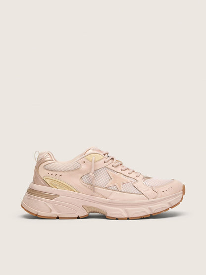 Golden Goose Womens Lightstar With Pink Leather And Mesh Upper And Pink Star Womens