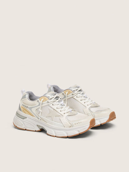 Golden Goose Womens Lightstar In White Leather And Mesh With Worn-White Star Womens