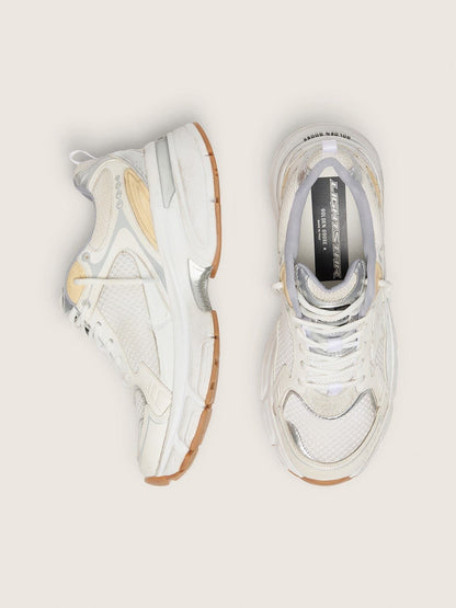 Golden Goose Womens Lightstar In White Leather And Mesh With Worn-White Star Womens