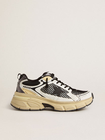 Golden Goose Womens Lightstar In White Leather And Black Mesh With Black Tpu Star Womens