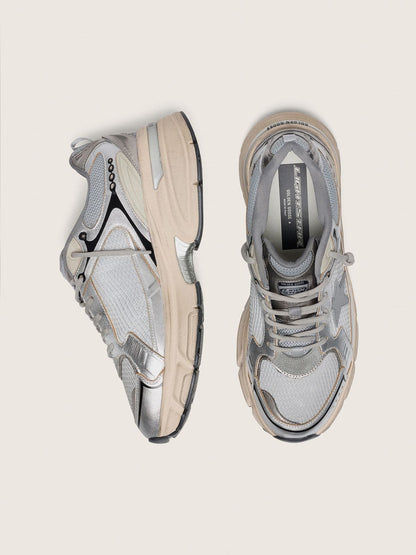 Golden Goose Womens Lightstar In Gray Mesh And Silver Nappa Leather With Gray Tpu Star Womens