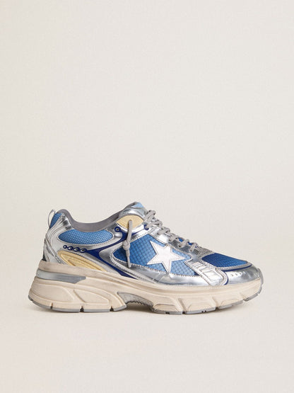 Golden Goose Womens Lightstar In Light Blue Mesh With White Tpu Star And Silver Bio-Based Inserts Womens