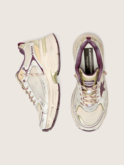 Golden Goose Womens Lightstar Cny In White Mesh And Leather With Wine-Red Tpu Star Womens