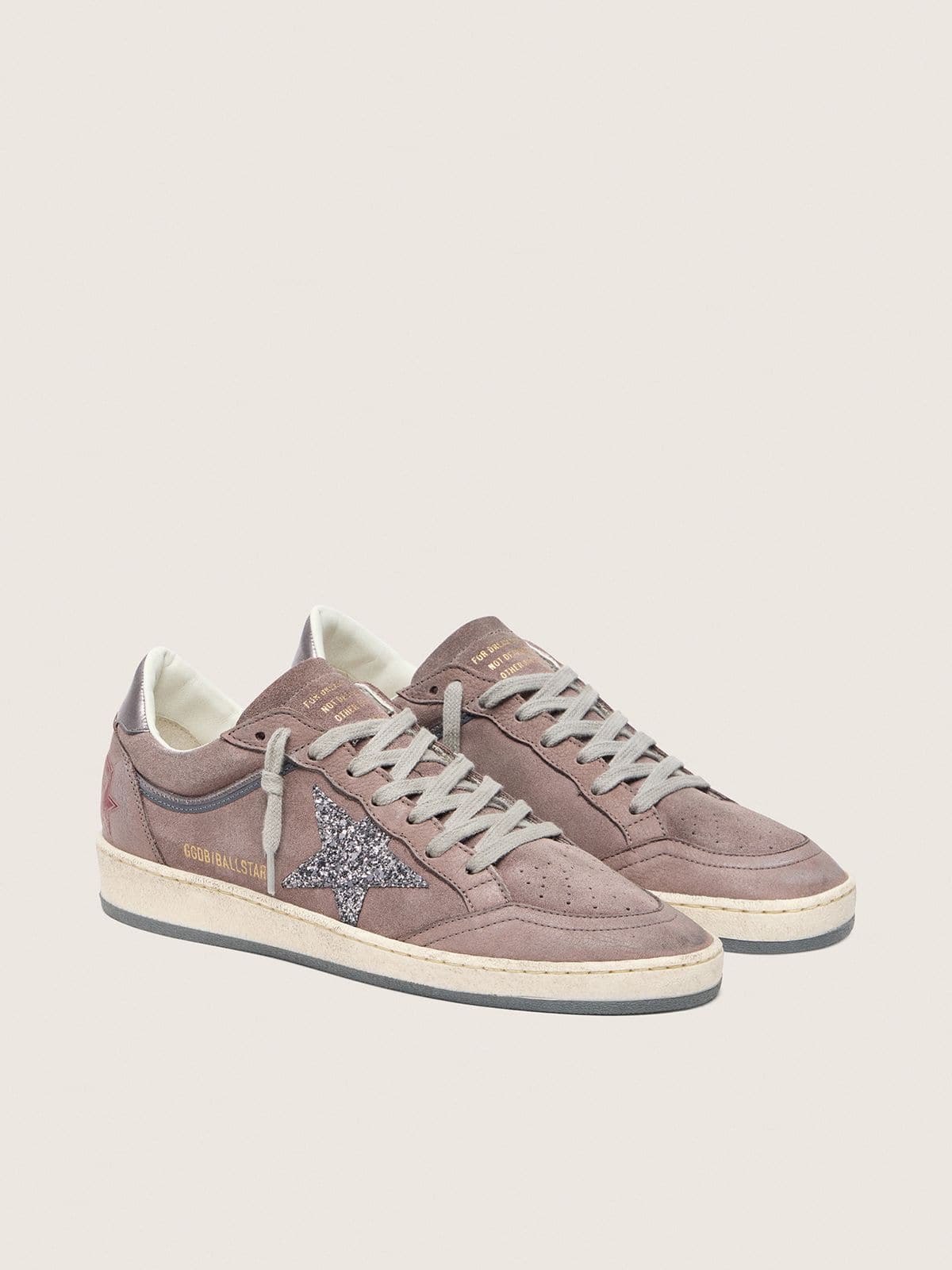 Golden Goose Womens Ball Star In Lavender Suede With Silver Glitter Star And Laminated Leather Heel Tab Womens