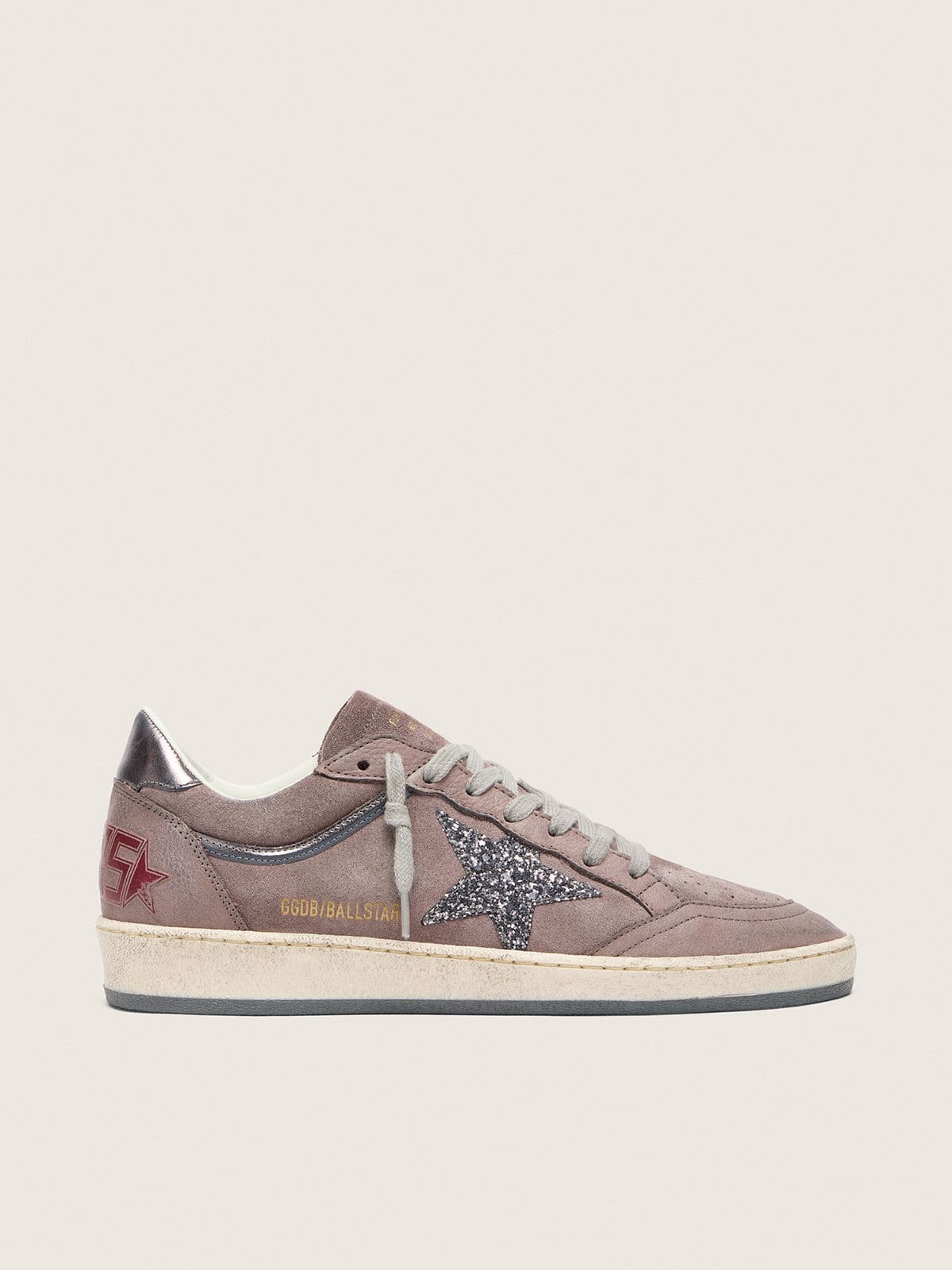 Golden Goose Womens Ball Star In Lavender Suede With Silver Glitter Star And Laminated Leather Heel Tab Womens