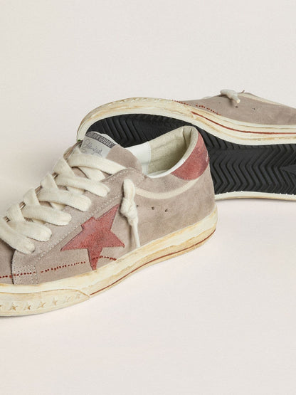 Golden Goose Womens Super-Star Ltd In Gray Suede With Red Waxed Suede Star And Heel Tab Womens