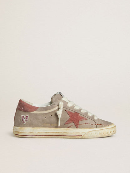 Golden Goose Womens Super-Star Ltd In Gray Suede With Red Waxed Suede Star And Heel Tab Womens