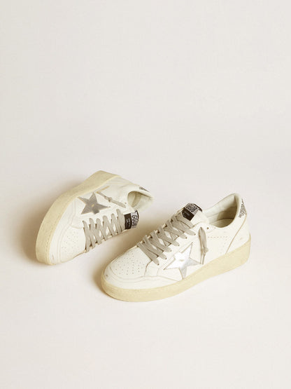 Golden Goose Womens Ball Star With Silver Leather Star And Silver Glitter Heel Tab Womens