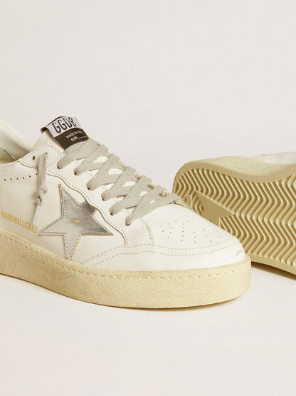 Golden Goose Womens Ball Star With Silver Leather Star And Silver Glitter Heel Tab Womens