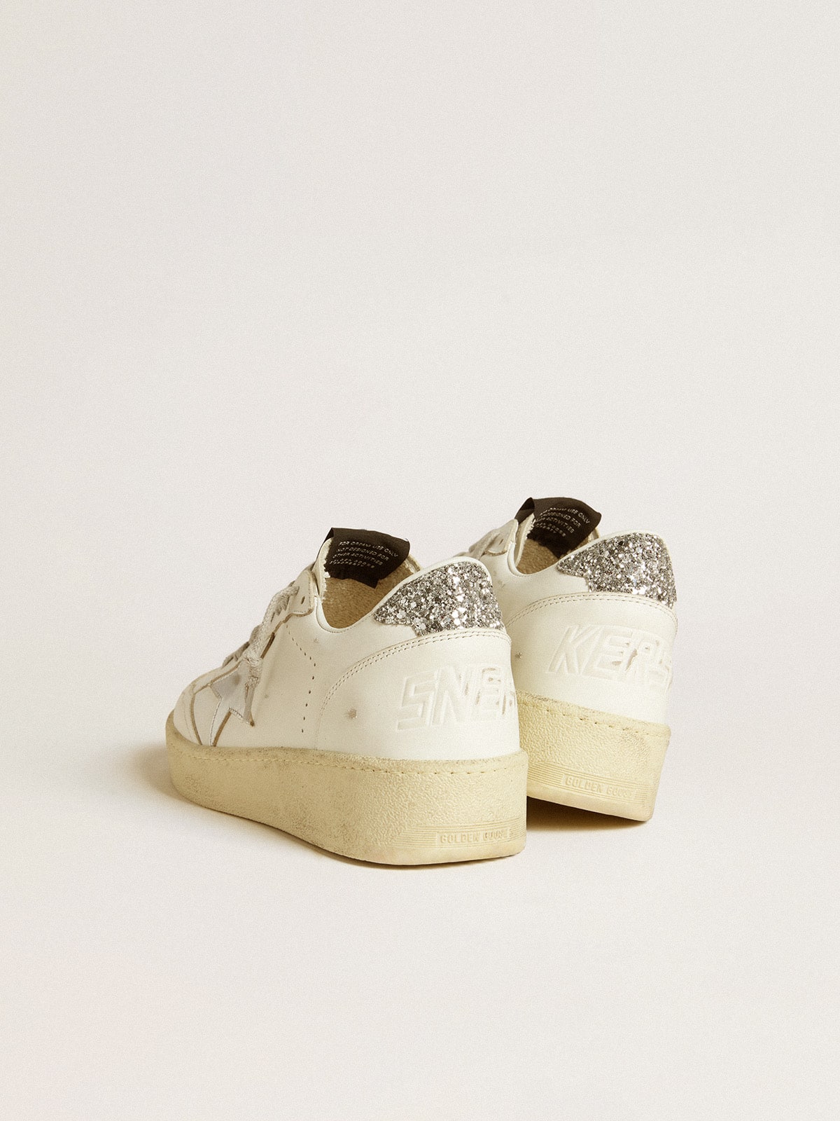 Golden Goose Womens Ball Star With Silver Leather Star And Silver Glitter Heel Tab Womens