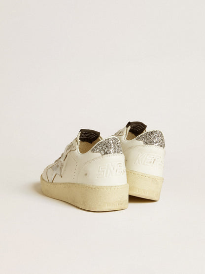 Golden Goose Womens Ball Star With Silver Leather Star And Silver Glitter Heel Tab Womens
