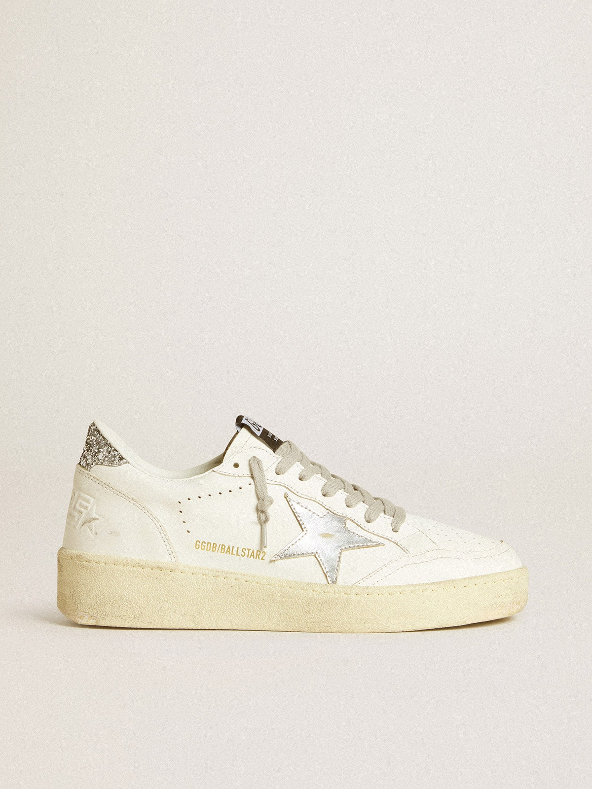 Golden Goose Womens Ball Star With Silver Leather Star And Silver Glitter Heel Tab Womens