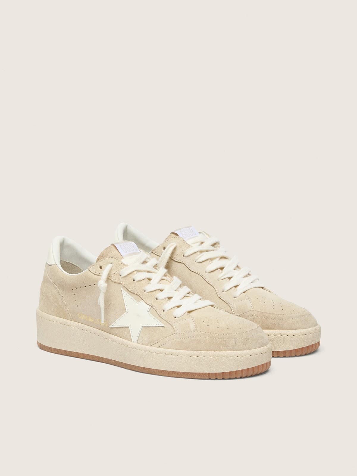 Golden Goose Womens Ball Star In Beige Suede With White Leather Star And Heel Tab Womens