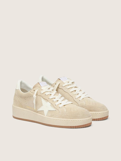 Golden Goose Womens Ball Star In Beige Suede With White Leather Star And Heel Tab Womens