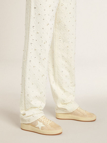 Golden Goose Womens Ball Star In Beige Suede With White Leather Star And Heel Tab Womens