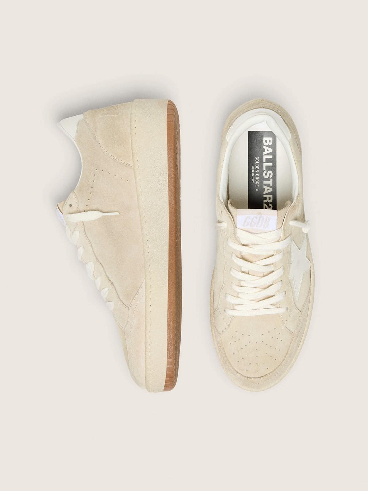 Golden Goose Womens Ball Star In Beige Suede With White Leather Star And Heel Tab Womens