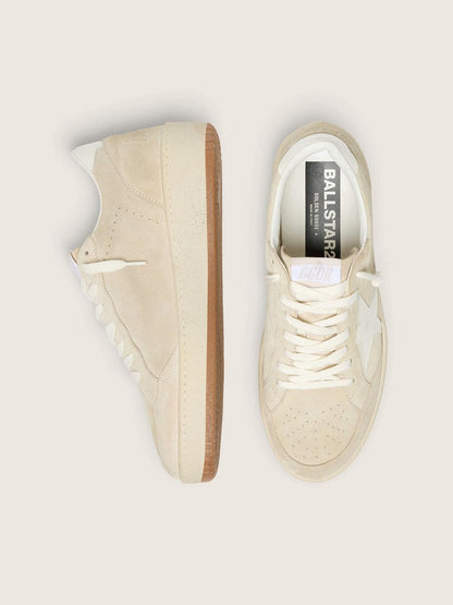 Golden Goose Womens Ball Star In Beige Suede With White Leather Star And Heel Tab Womens