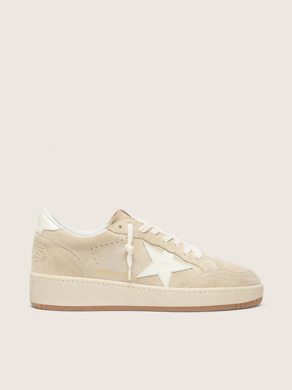 Golden Goose Womens Ball Star In Beige Suede With White Leather Star And Heel Tab Womens