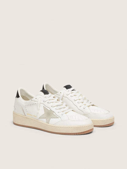 Golden Goose Womens Ball Star With Ice-Gray Suede Star And Glossy Black Leather Heel Tab Womens